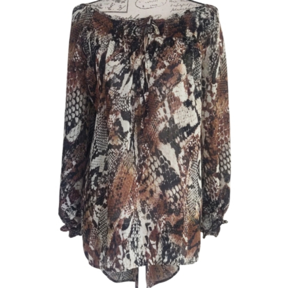 Reptile Print Sheer Blouse.